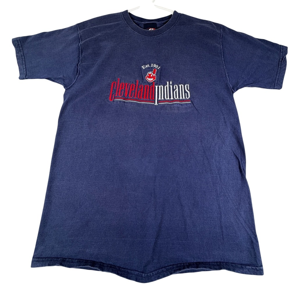 Vintage 1999 Pro Player Cleveland Indians T Shirt Navy Blue Embroidered Large